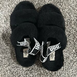 Oh Yeah Womens Shearling Open Toe Slip-On Slippers
